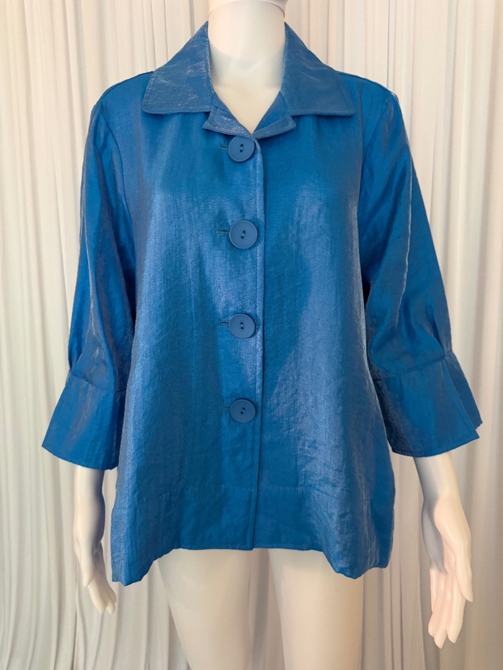 Ali Miles Blue Lightweight Jacket Petite Large NWOT Shimmer Finish